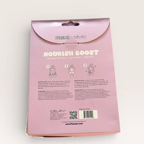 Peanuts Celavi Nourish Boost Sheet Mask Honey Lavender Retinol Limited Edition - Picture 2 of 3